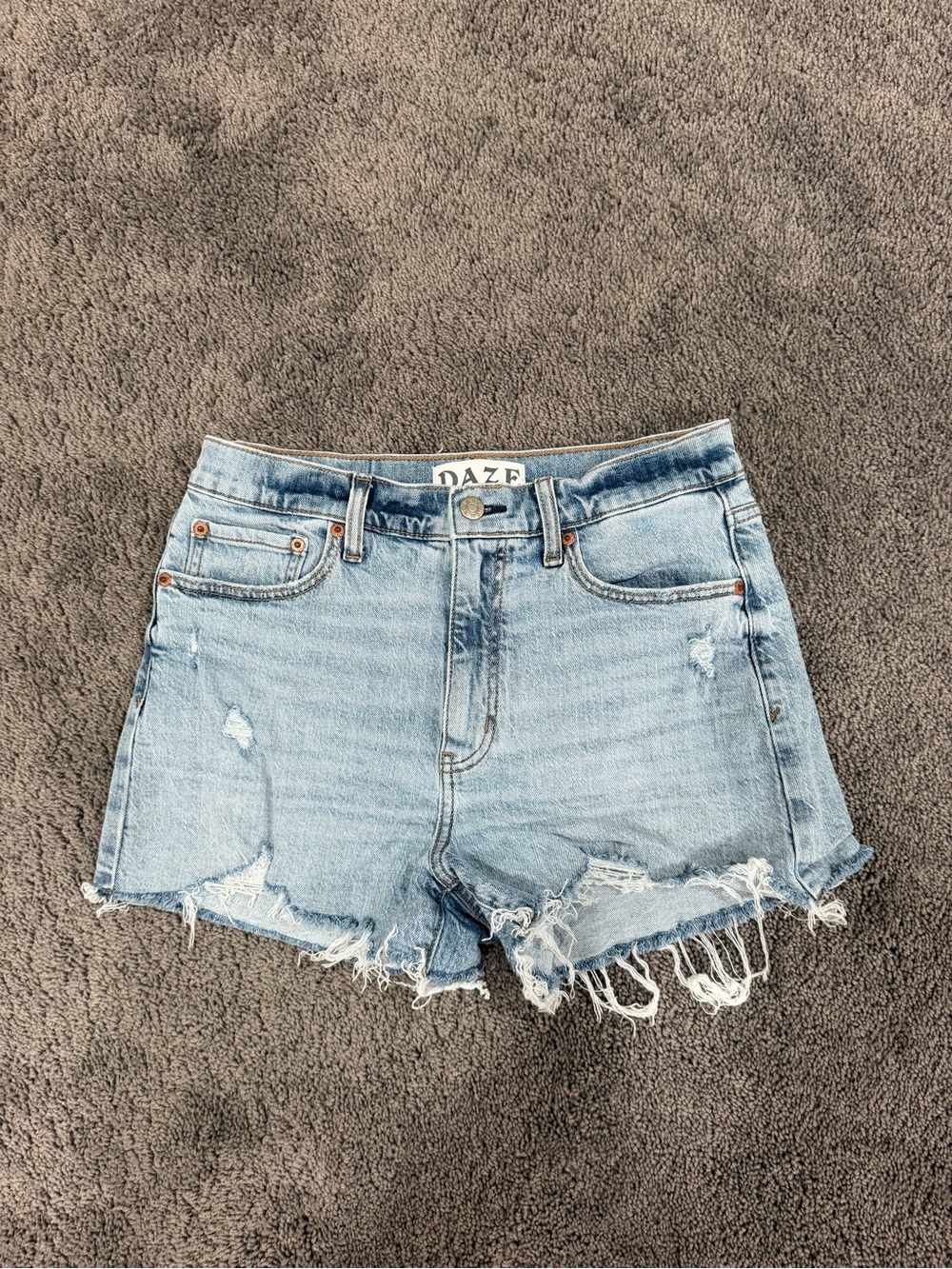 DAZE Light Wash Distressed High-Rise Denim Shorts - Women's